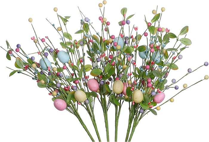 LLZLL 6PCS Easter Egg Stems,17in Tall Artificial Easter Picks Colorful Berry Sprays for Flower Ar... | Amazon (US)