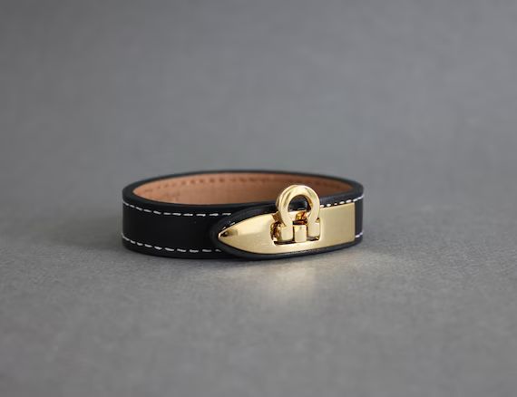Classic Gancini Buckle, Luxury Leather Bracelet for Women (Black, White, Orange, Pale Pink) (BLC0... | Etsy (US)