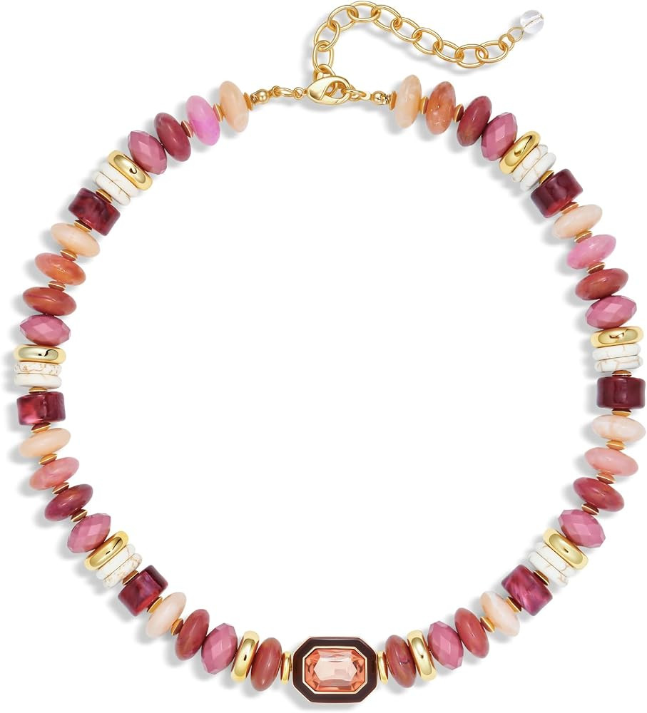 Chunky Beaded Necklaces for Women Boho Brown Amber Bead Choker Necklace Statement Necklaces Cubic... | Amazon (US)