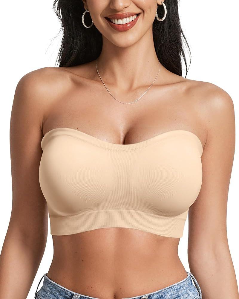 OEAK Strapless Bras for Women Wireless Bandeau Bra Non Slip Push Up Tube Top Seamless Bras Comfor... | Amazon (US)