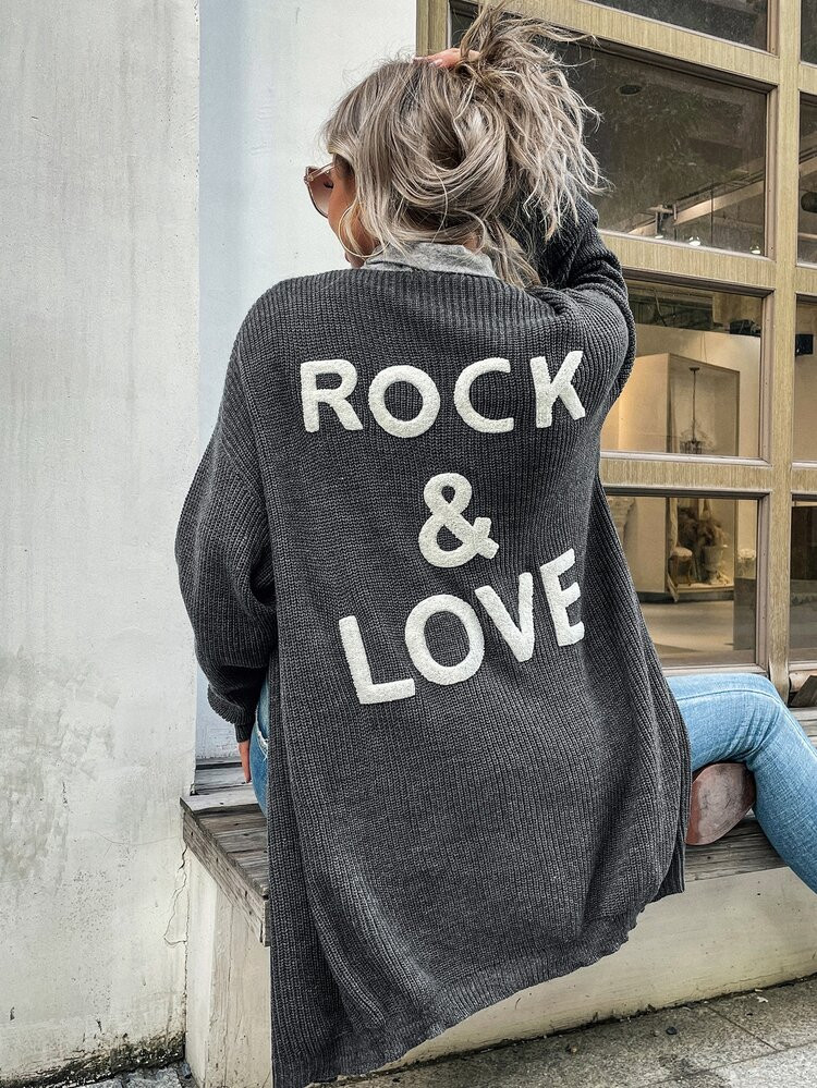 Letter Batwing Sleeve Cardigan | SHEIN