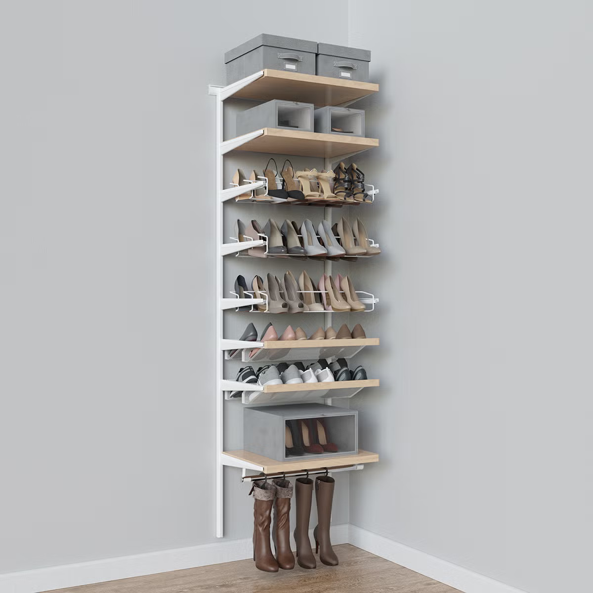 Elfa Decor Shoe Wall White & Birch | The Container Store
