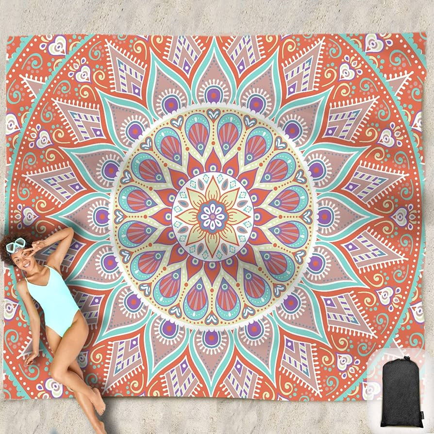 Beach Blanket Waterproof Sandproof Oversized 95”x 80”,Sand Free Beach Mat with Corner Pockets... | Amazon (US)