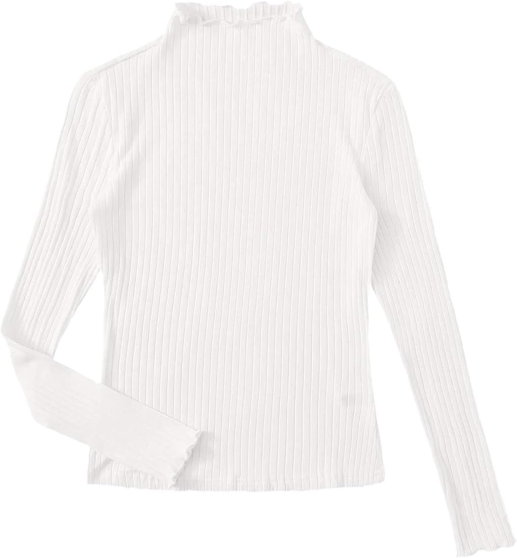SweatyRocks Women's Casual High Neck Long Sleeve Ribbed Tee Slim Fit Stretch Striped Knit T Shirt... | Amazon (US)