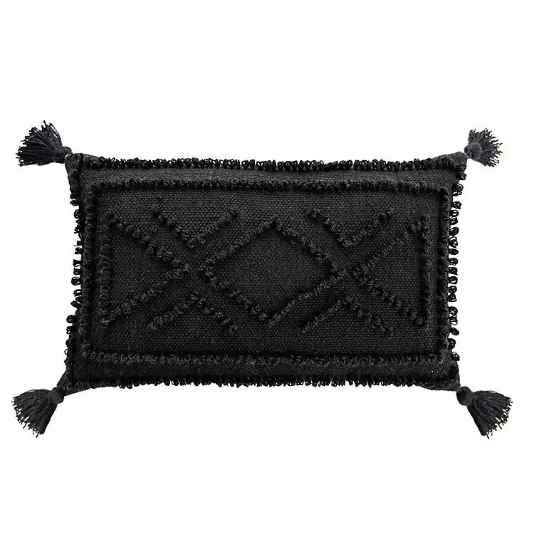 Black Woven Outdoor Pillow with Tassels | Kirkland's Home