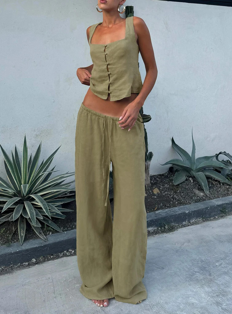 Zodiac Linen Blend Pants Olive | Princess Polly AU