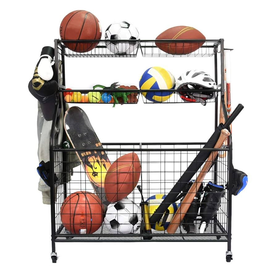 Kinghouse Sport Equipment Organizer for Garage, Steel Basketball Rack with Baseball Bat Holder an... | Amazon (US)