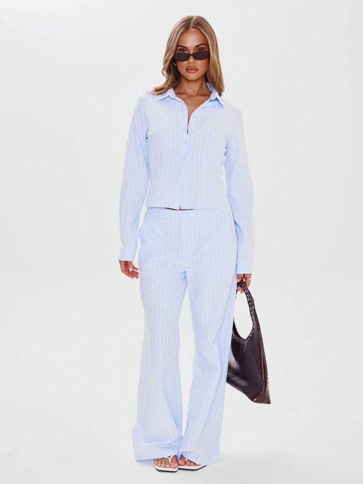 MUSERA Tailored Mid Rise Pinstripe Wide Leg Trouser Business Casual Spring Easter | SHEIN