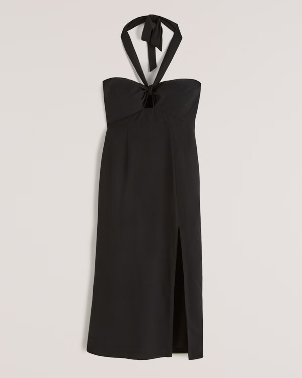 Women's Knot-Front Cutout Halter Midi Dress | Women's Dresses & Jumpsuits | Abercrombie.com | Abercrombie & Fitch (US)