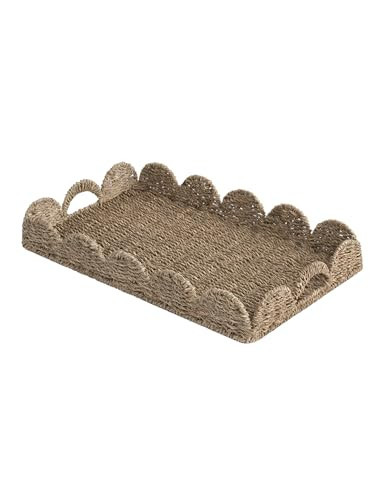 StorageWorks Large Wicker Scalloped Edge Serving Tray, Rectangle Tray with Built-in Handles, Hand-Woven Scalloped Rattan Tray, Wicker Trays for Décor, Natural Seagrass | Amazon (US)