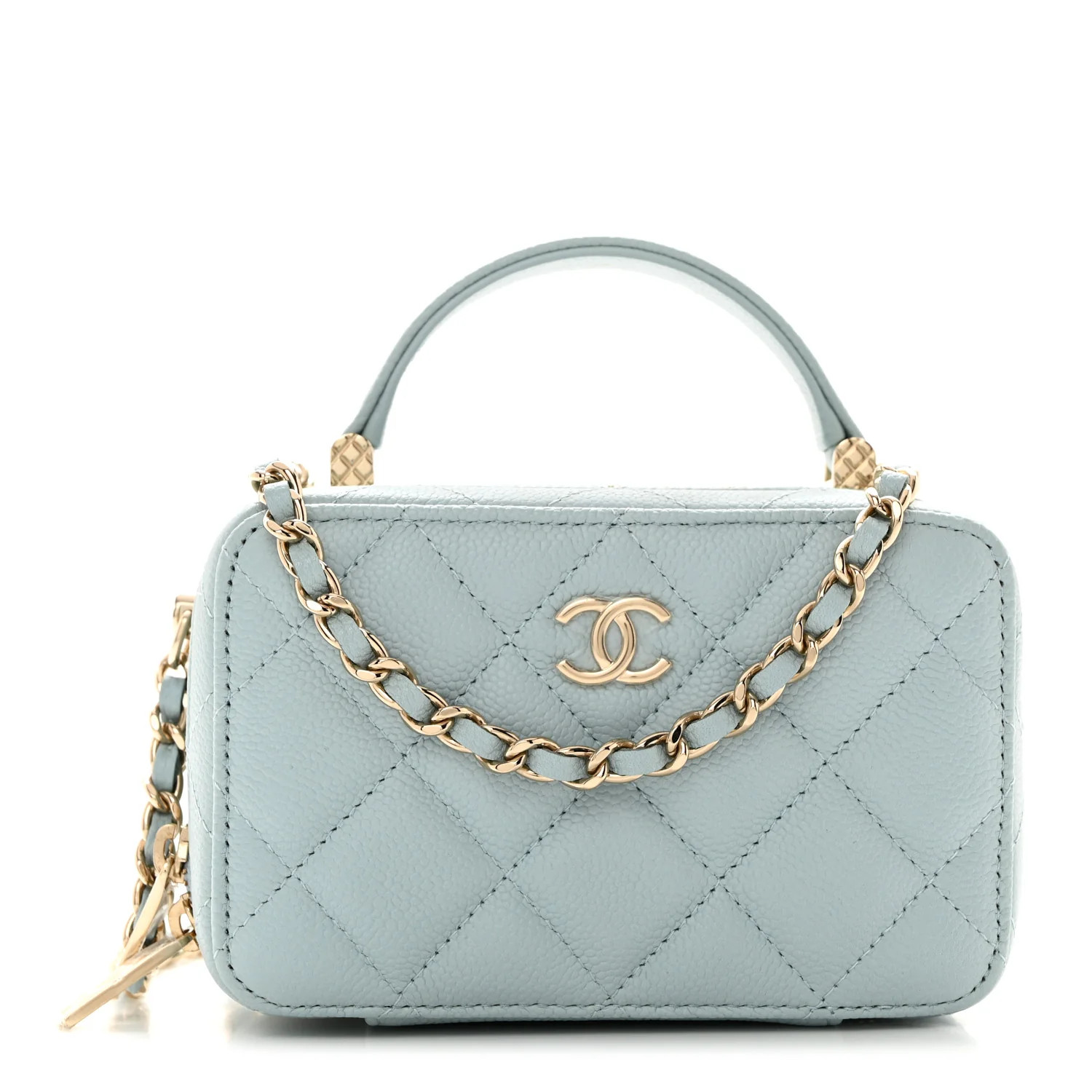 Caviar Quilted Small Top Handle Vanity Case Light Blue | FASHIONPHILE (US)