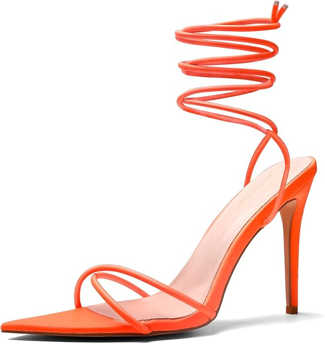 Elisabet Tang Heeled Sandals, Women's Sexy Strappy 4.3 inch Stilettos High Heels Lace Up Heeled S... | Amazon (US)