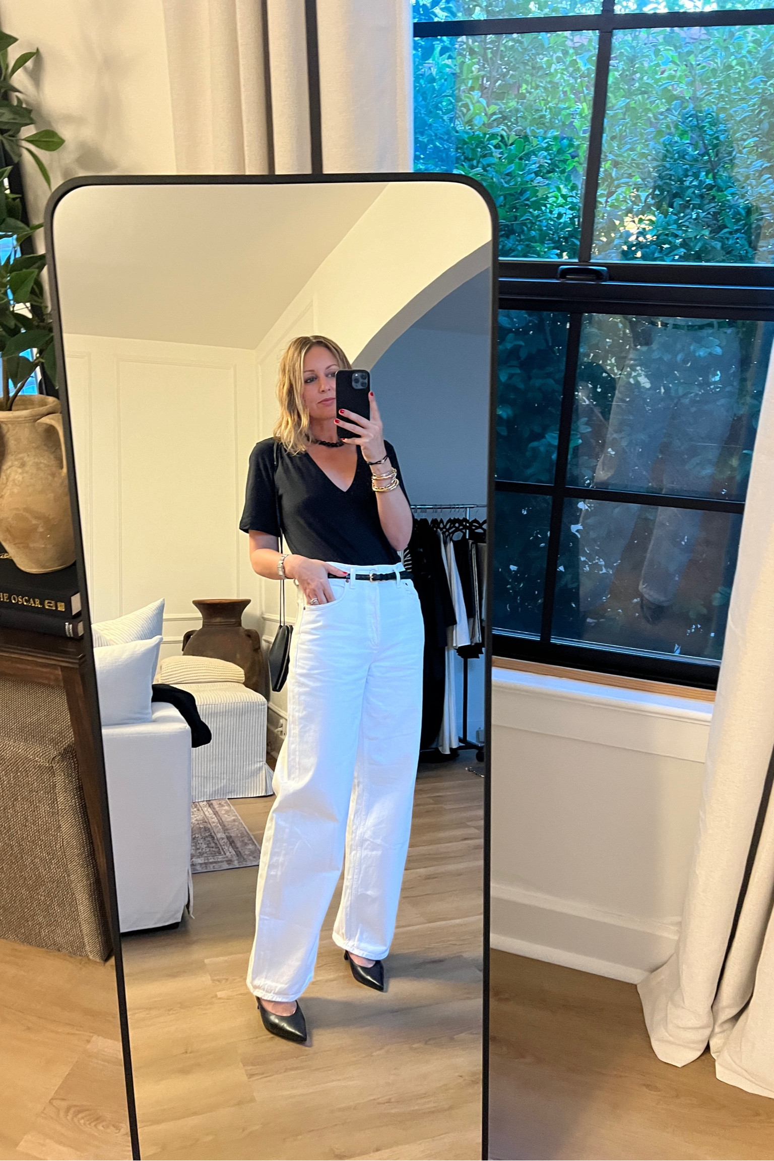 White Baggy Jeans | V Neck T Shirt | Russell & Bromley Court Shoes 

#LTKshoecrush #LTKstyletip #LTKfindsunder100