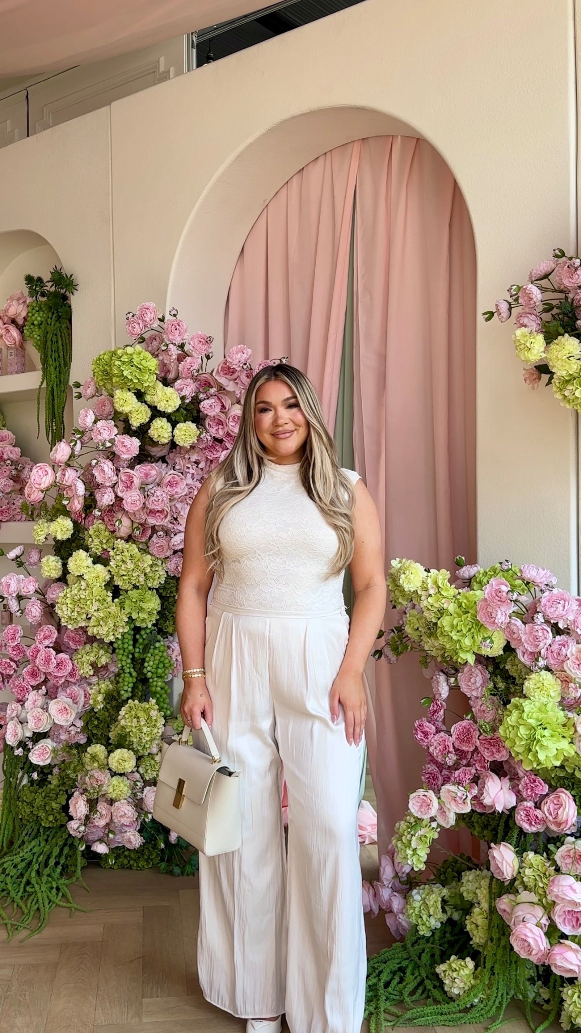 Lace bodysuit, lace wide leg pants, white and gold  bag, dynamite spring midsize 

#LTKsummer #LTKmidsize #LTKstyletip