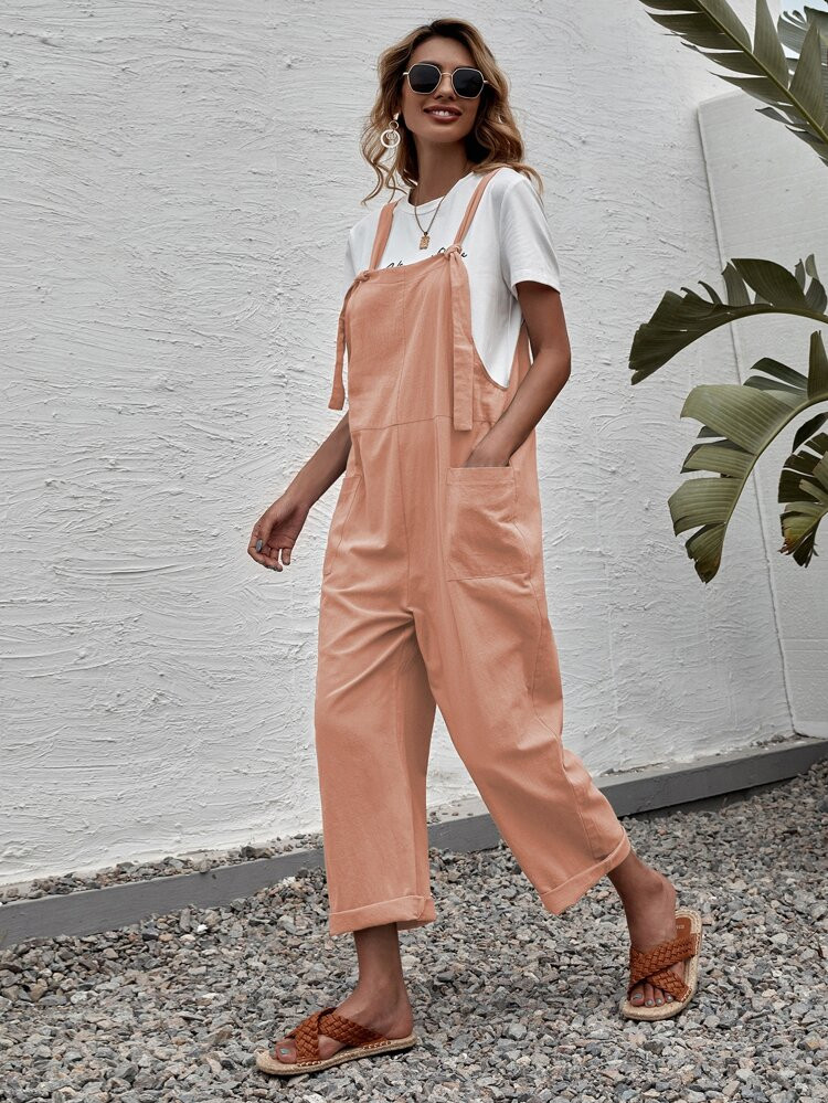 Solid Dual Pocket Suspender Jumpsuit | SHEIN