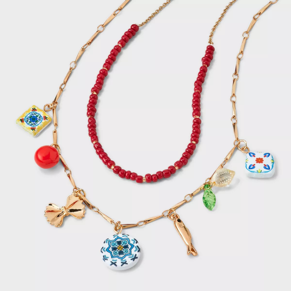 Seed Bead and Chain Charm Necklace Set 2pc - Universal Thread™ Gold | Target