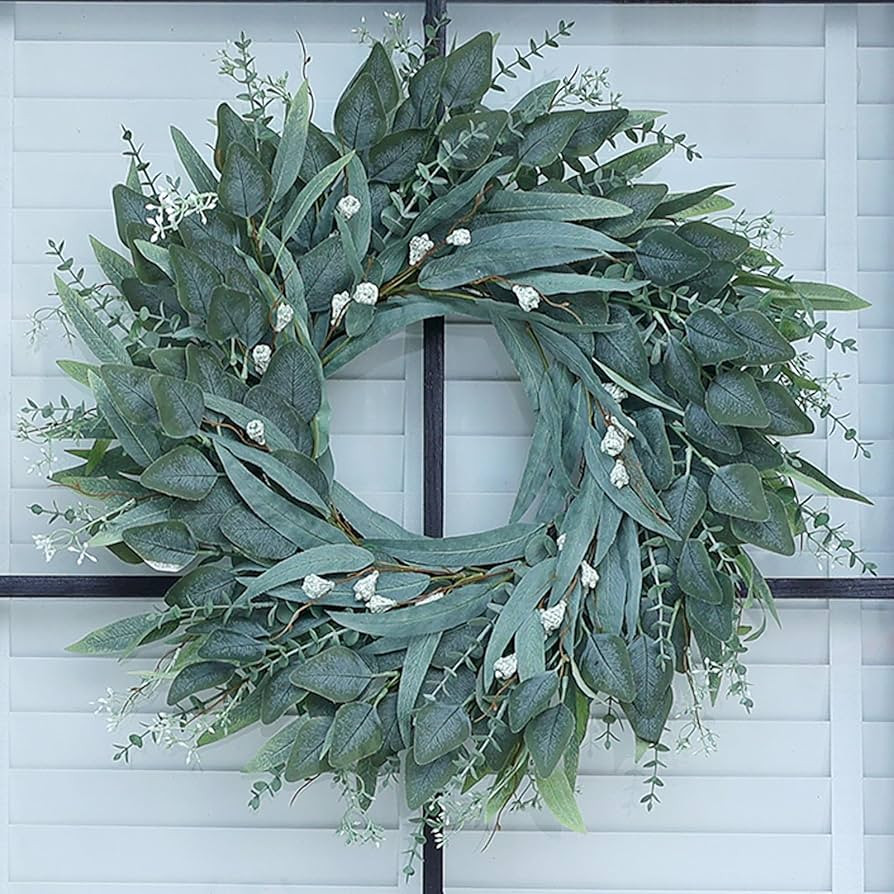 26" Eucalyptus Wreath for Front Door - Large Artificial Greenery Outdoor Wreath for Porch, Window... | Amazon (US)