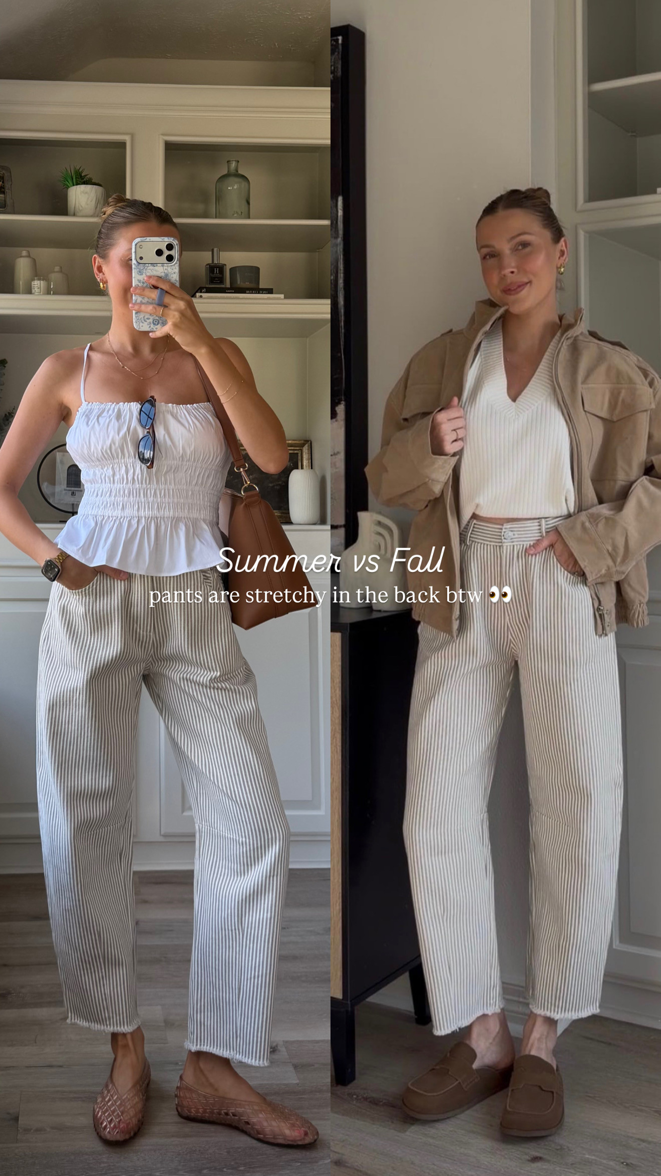 Stretchy barrel jeans for summer or fall! Elastic in the back! Wearing a S in jeans, tank, and sweater.
 

 #LTKootd