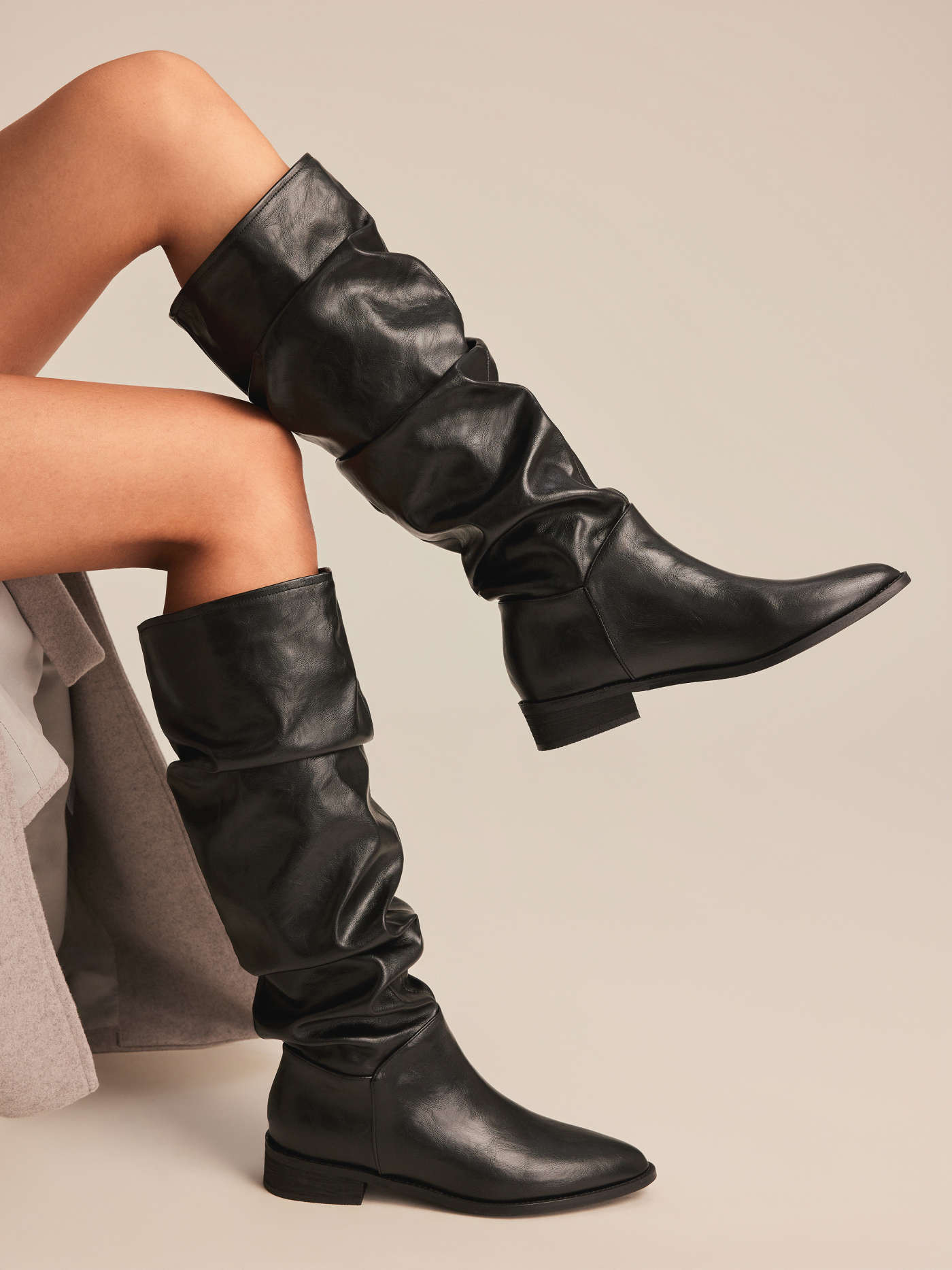 POINTED TOE PLEATED CHUNKY HEELED KNEE HIGH BOOTS For Daily Casual Date Music Festival/Live House... | Cider