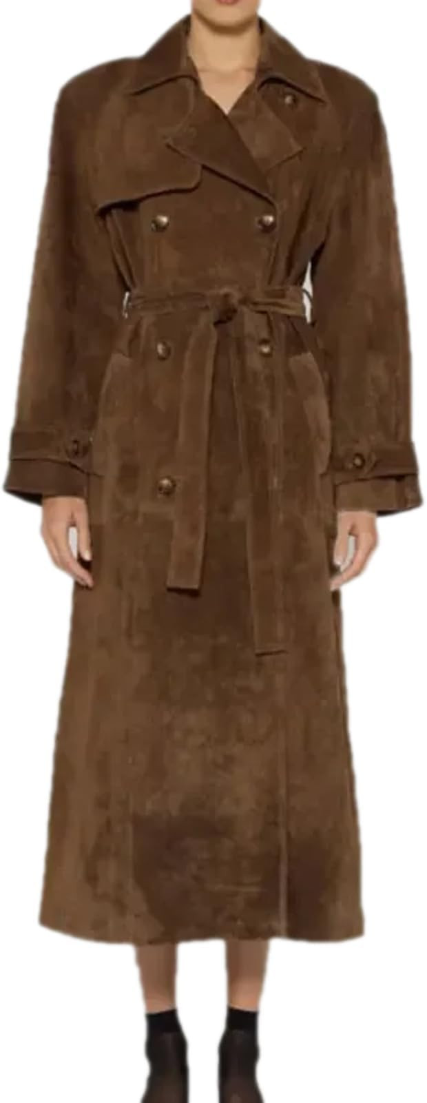 Suede Leather Belt Long Windbreaker Coat Double Button Lapel Oversize Jacket Autumn Streetwear | Amazon (US)