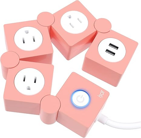 iJoy Flexible Power Strip - 3 AC Outlets and 2 USB Charging Ports with Pink Extension Cord, Power... | Amazon (US)