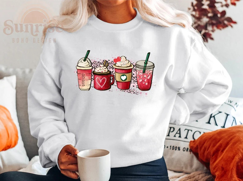 Valentine Coffee Heart Iced Coffee Cheetah Leopard Sweatshirt, Cute Valentine Shirt, Cozy Love Sw... | Etsy (US)