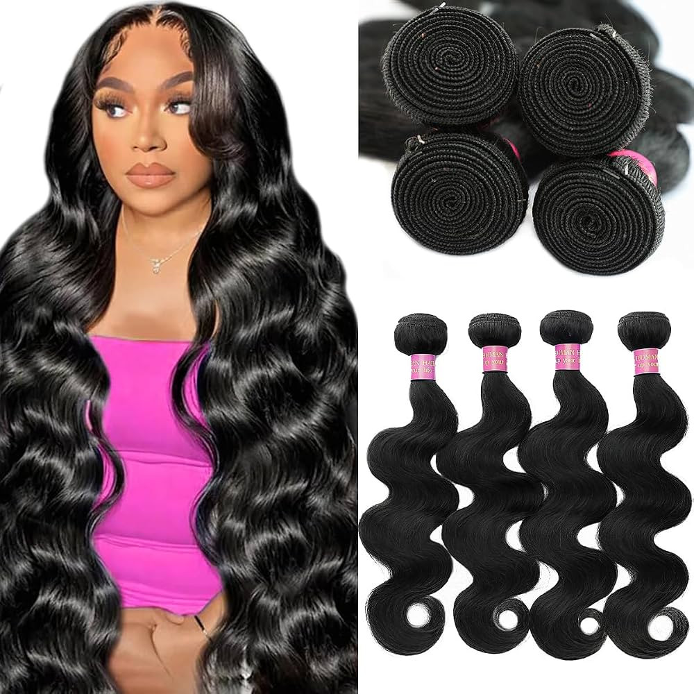 Human Hair Bundles 20 22 24 26 Inch 12A Body Wave Bundles Human Hair 100% Unprocessed Brazilian V... | Amazon (US)