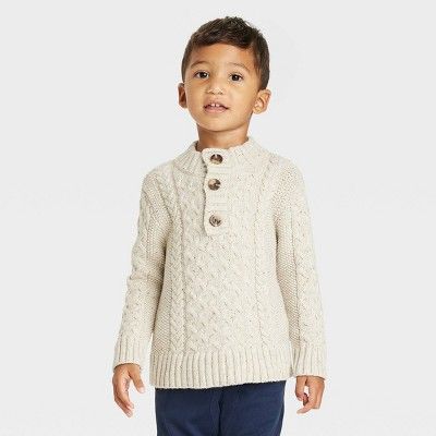 Toddler Boys&#39; Mock Neck Pullover Sweater - Cat &#38; Jack&#8482; Cream 18M | Target