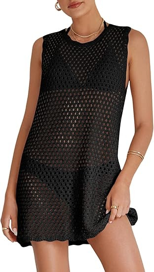 Traje de baño para mujer 2025 verano sin mangas traje de baño vestido de ganchillo trajes de pl... | Amazon (US)