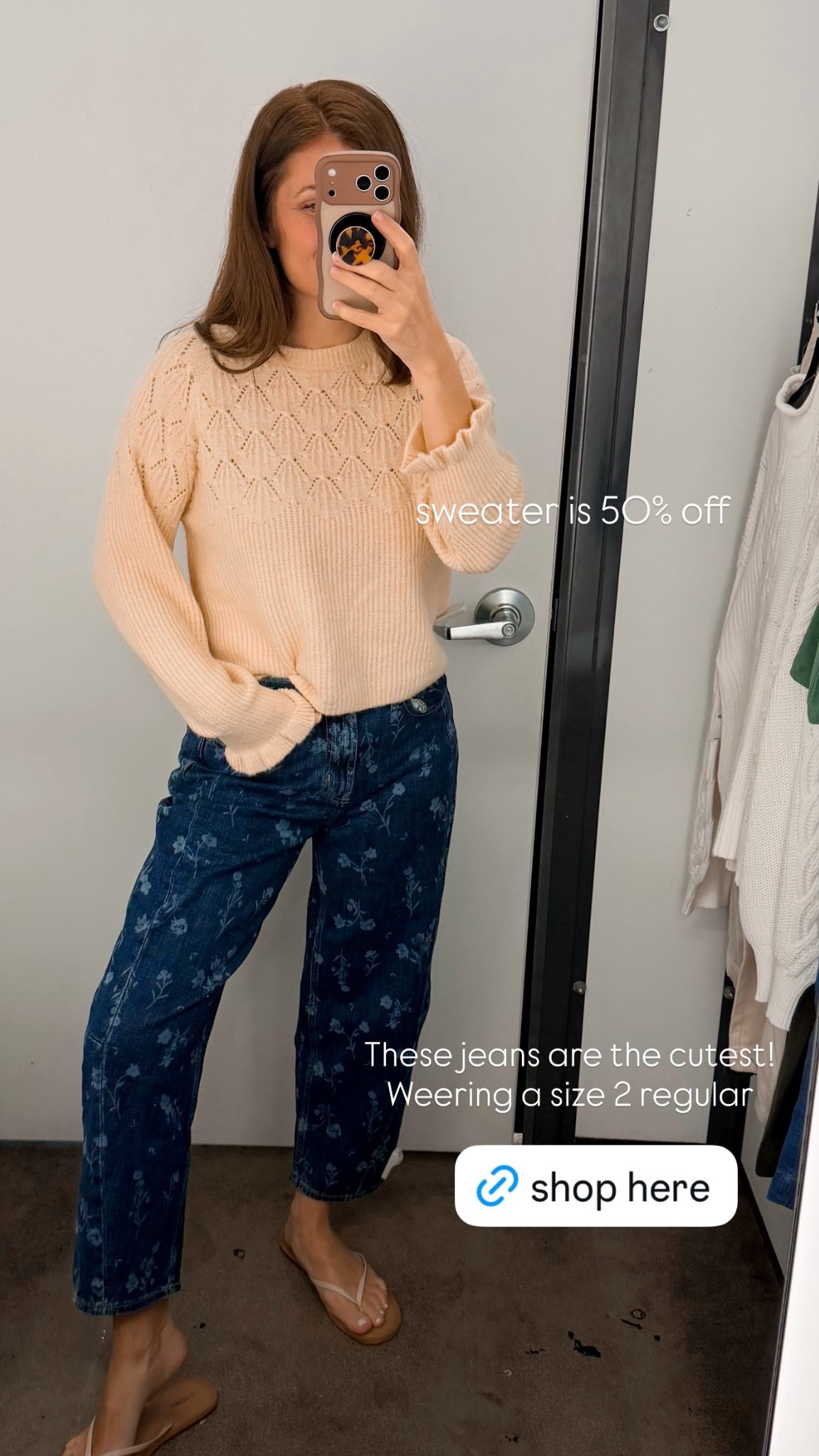 These jeans are the cutest! Weering a size 2 regular  sweater is 50% off @oldnavy