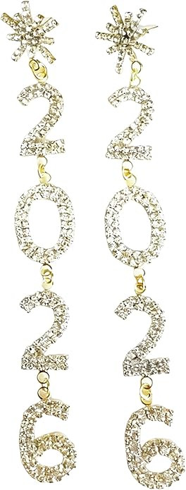 2026 New Year Earrings for Women Rhinestone Crystal Dangle Drop Earrings Glitter Festive Jewelry ... | Amazon (US)