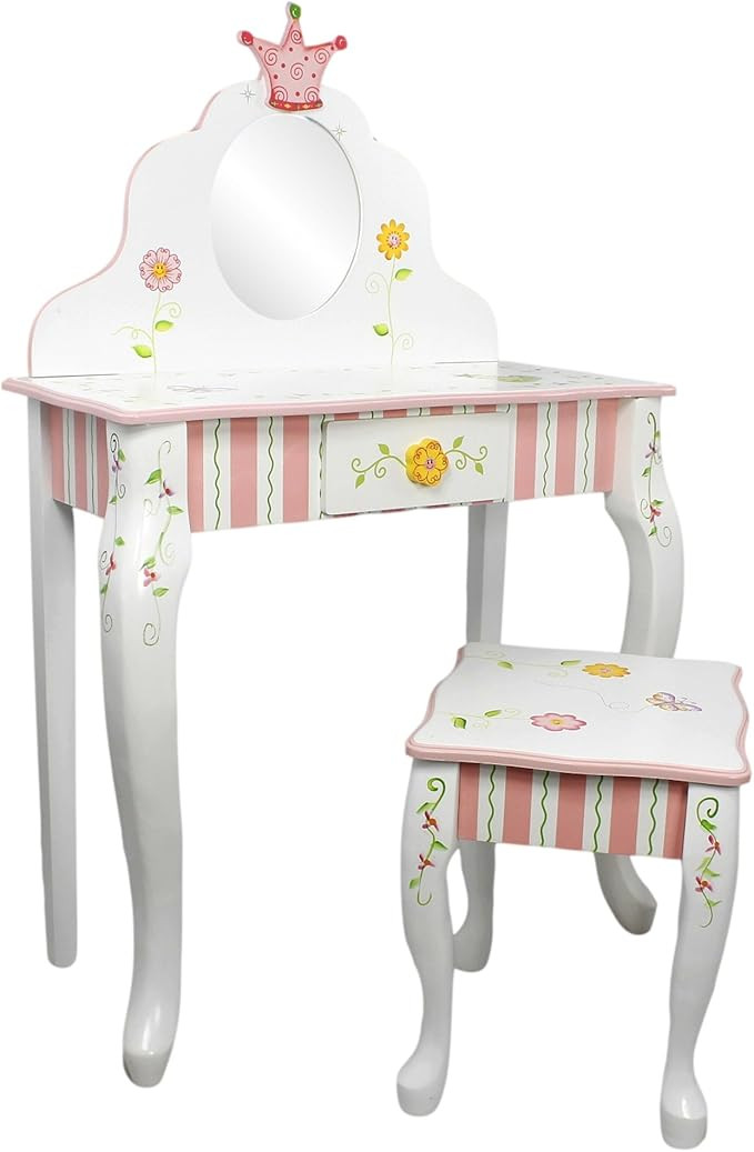 Fantasy Fields - Princess & Frog Kids Vanity Table and Stool Set , 1 drawer, Gift for Kids, White... | Amazon (US)