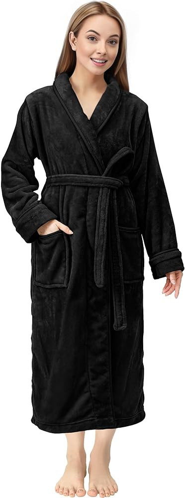 NY Threads Premium Women's Robe Plush Soft Long Bathrobe Warm Fleece Shawl Collar Spa Robe | Amazon (US)