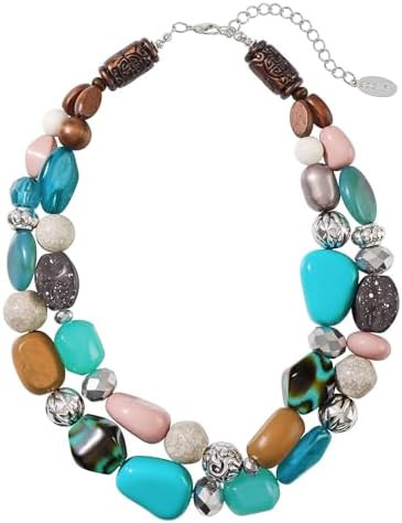 Bocar Boho Chunky Beaded 2 Layer Statement Necklace, 18" Adjustable Bead Necklace Collar Necklace... | Amazon (US)