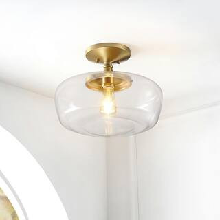 JONATHAN Y Marfa 14 in. Brass Gold Glass/Iron Farmhouse Modern LED Flush Mount JYL7517B - The Hom... | The Home Depot