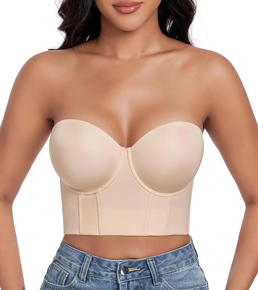 DotVol Women's Longline Strapless Full Figure Underwire Corset Bustier Bra | Amazon (US)