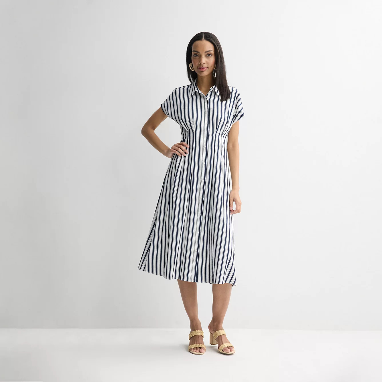 Women's Nine West Cinched Waist Midi Shirt Dress | Kohl's