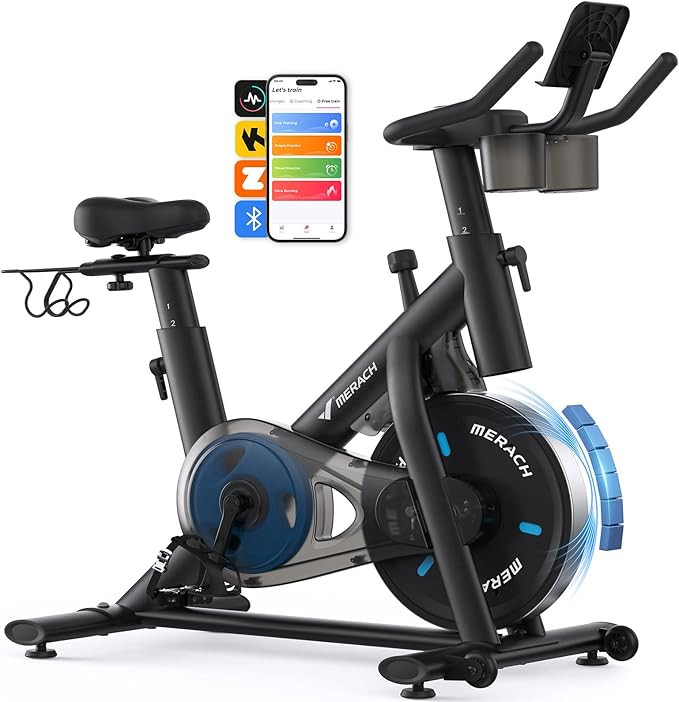 MERACH Exercise Bike, Brake Pad Stationary Bike with Exclusive App, Low Noise Indoor Cycling Bike... | Amazon (US)
