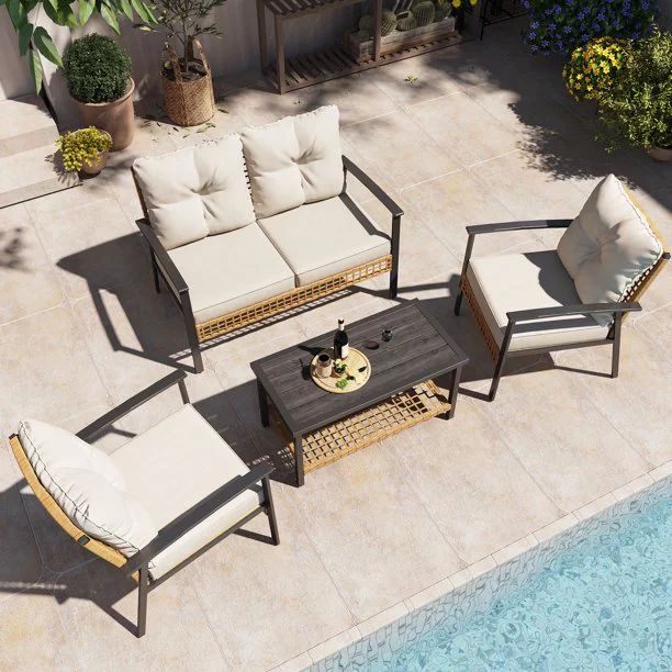 LAUSAINT HOME 4 Pieces Patio Conversation Set, Outdoor Furniture Set with Cushions and 2-Tiers St... | Walmart (US)