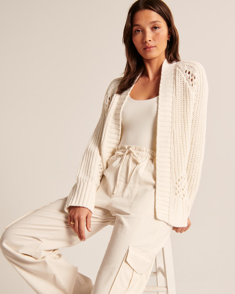 Pointelle Non-Closure Long Cardigan | Abercrombie & Fitch (US)