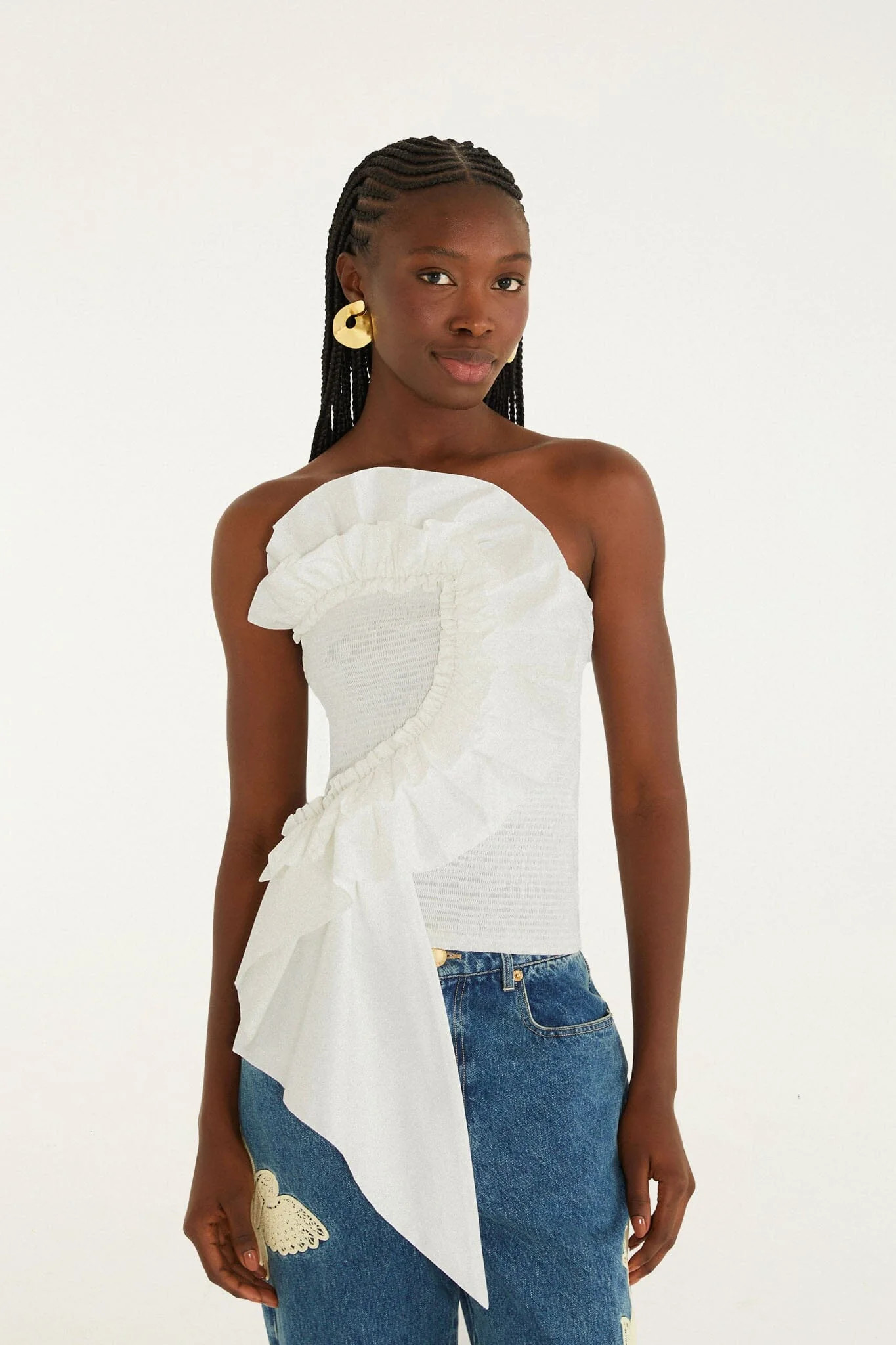 White Smocked Strapless Top | Farm Rio UK