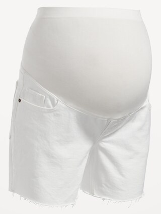 Maternity Full-Panel OG Straight White-Wash Side-Slit Cut-Off Jean Shorts -- 5-inch inseam | Old Navy (US)