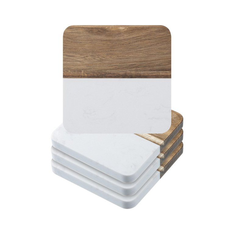 Craft Express 4 Pack Engravable Square Marble Wood Coasters | Walmart (US)
