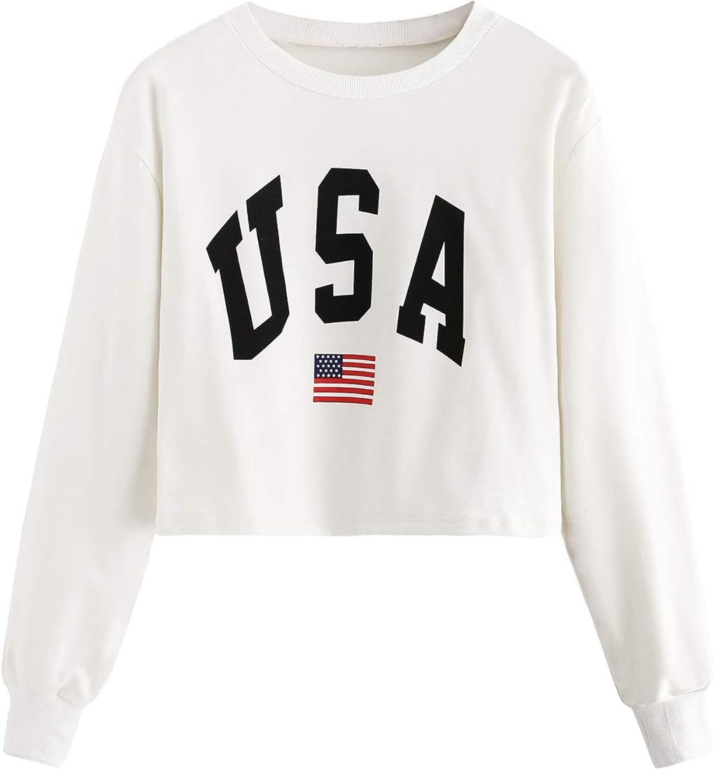 SweatyRocks Women's Crop Top Letter Printed Sweatshirt Hoodie | Amazon (US)