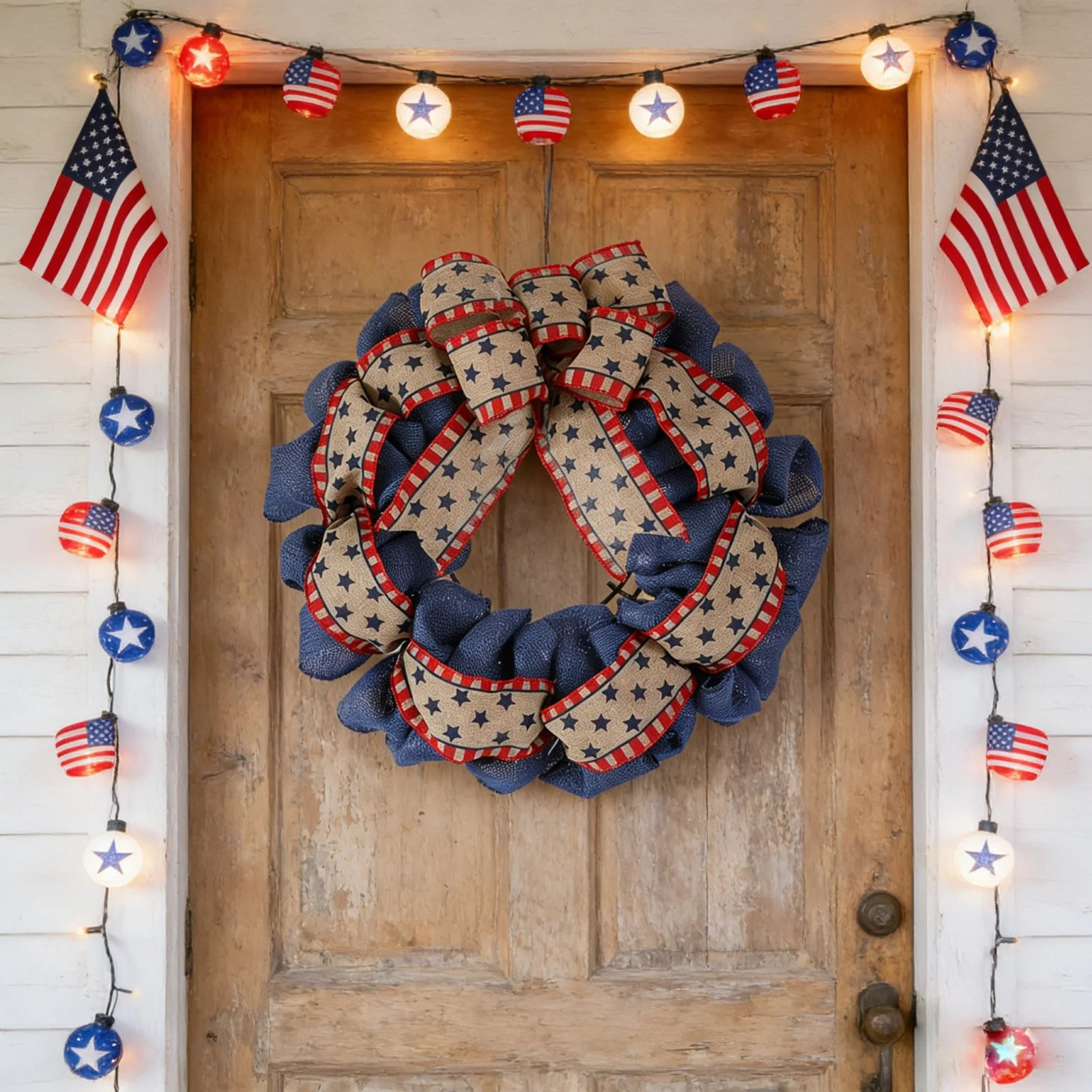 Independence Day Front Door Wreath, Patriotic Wreath with Fabric Bow, 4th of July Wreath for Indo... | Walmart (US)