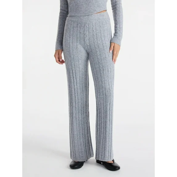 No Boundaries Cable Knit Sweater Wide Leg Pants, 30'' Inseam, Women's | Walmart (US)