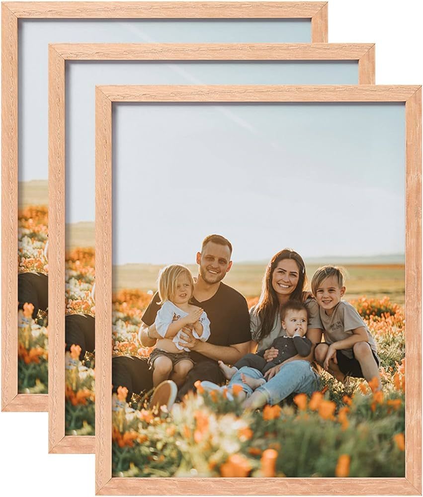 ATOBART 8x10 Set of 3 OAK Wood Picture Frame Solid Wooden Photo Frame Natural Wood Color Frames w... | Amazon (US)