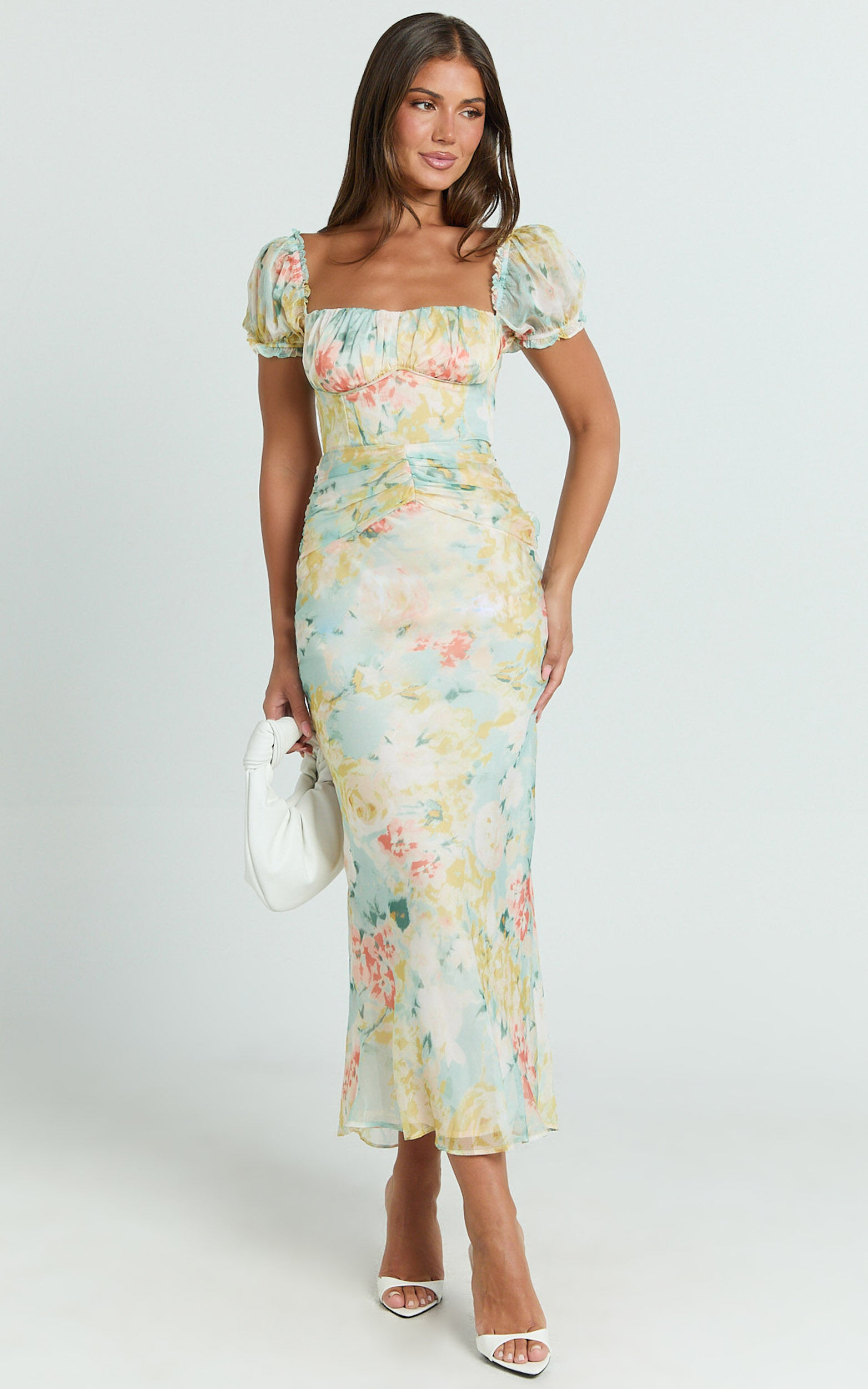 Debina Maxi Dress - Sweetheart Neckline Short Sleeve Dress in Yellow | Showpo (US, UK & Europe)