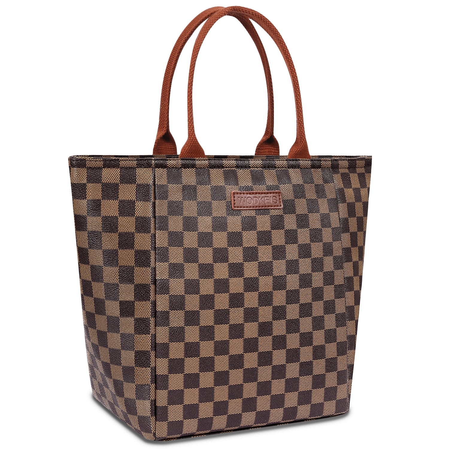Women Tote Bag Brown Checkered Tote Shoulder Bag PU Vegan Leather Shoulder Satchel Fashion Bags -... | Walmart (US)