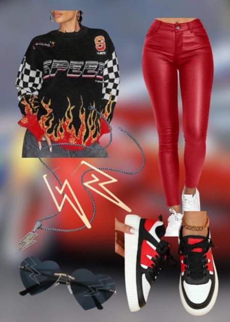 Lightning McQueen | Disney Bound | park day outfit | casual outfit | Shein Disney outfit | red pants | lightning bolt | flame sweatshirt with checkered print

#LTKstyletip #LTKfindsunder50 #LTKsalealert